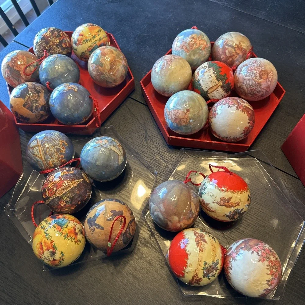JCPenney Christmas Ornaments 23 Paper Mache Decoupage Collectible Victorian